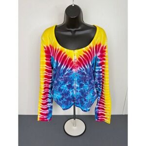 Dharma Trading Co Women's Vibrant Tie Dye Long Sleeve Knit Top Multi Size XL